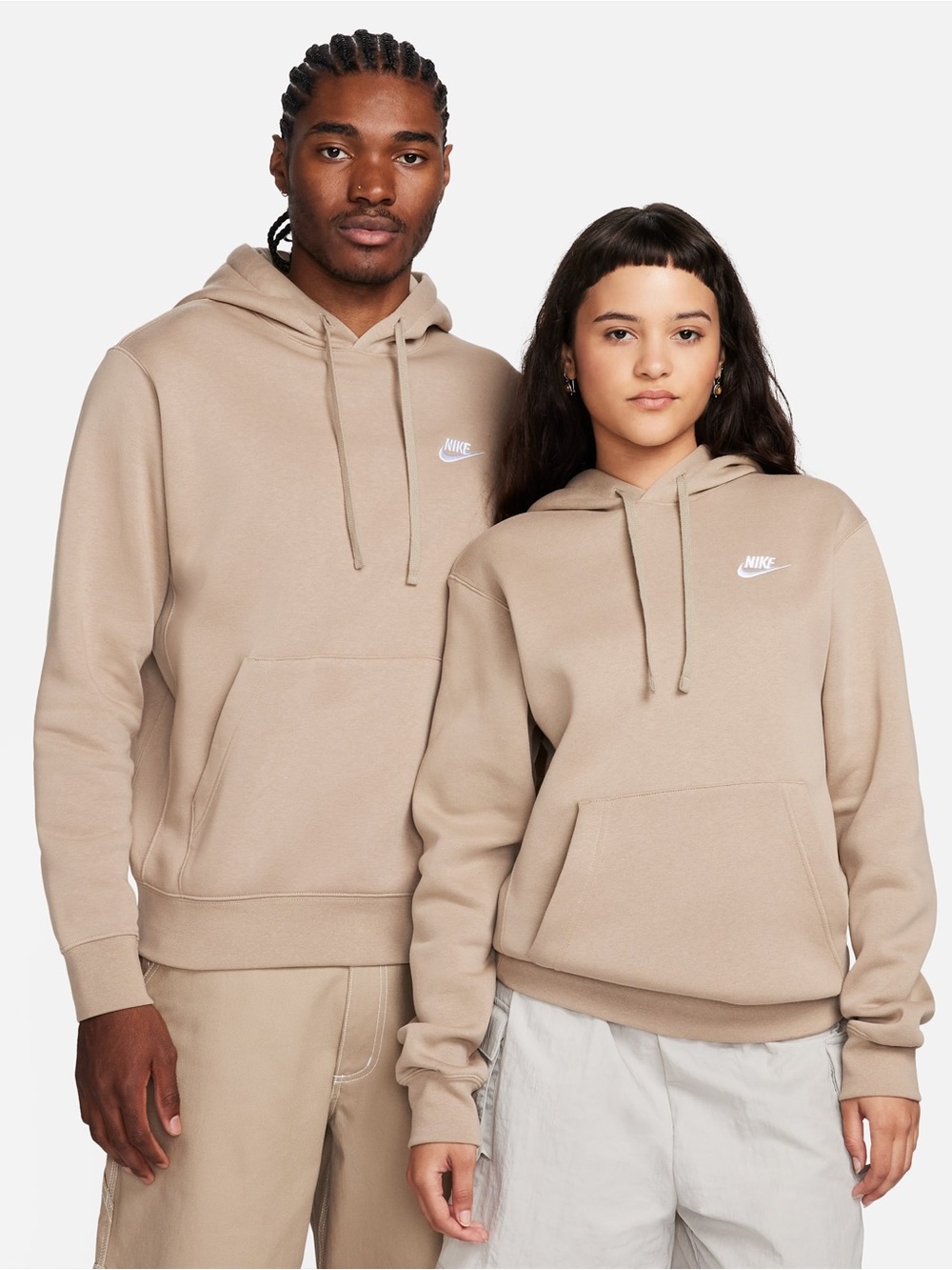 Nike | Khaki Brown Pullover Fleece Hoodie White Swoosh Sportswear Unisex XL